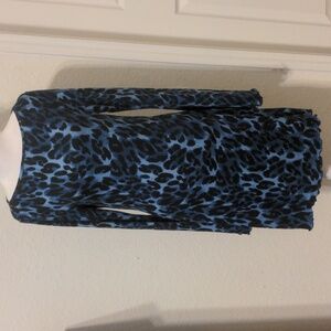 Fashion Women's Blue & Black Leopard Animal Print Long Sleeve Dress Size S NWT